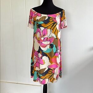 Billabong Floral Off-Shoulder Dress - Pink, Yellow, Brown